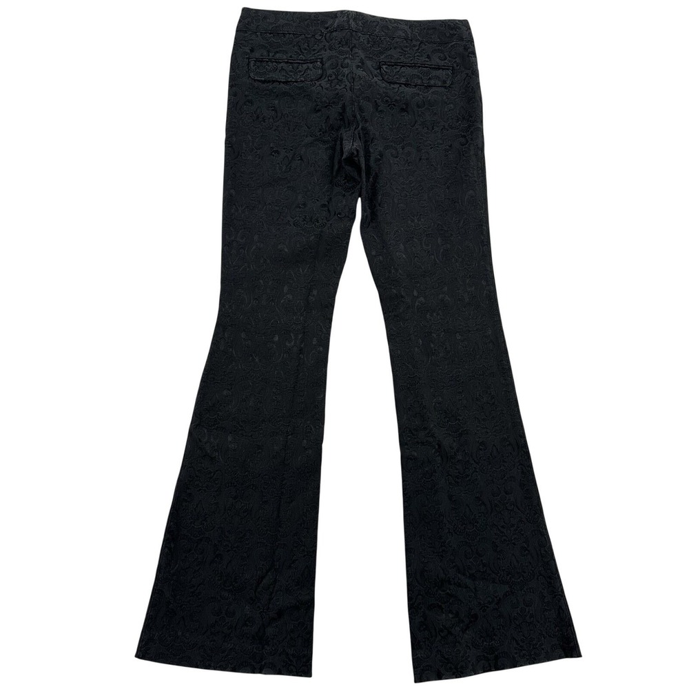 World Black Size 7/8 Floral Damask Brocade Flare Pants Low Rise Y2K Trousers
